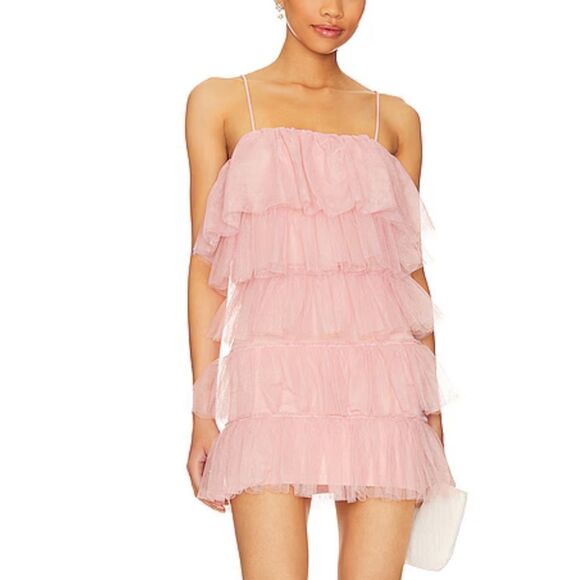 more to come Dresses & Skirts - More To Come Millie Mini Dress Pink Ballerina ruffle tulle Party Revolve NWT XL